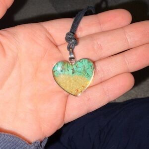 Heart Pendant Necklace with Green and Gold Accents